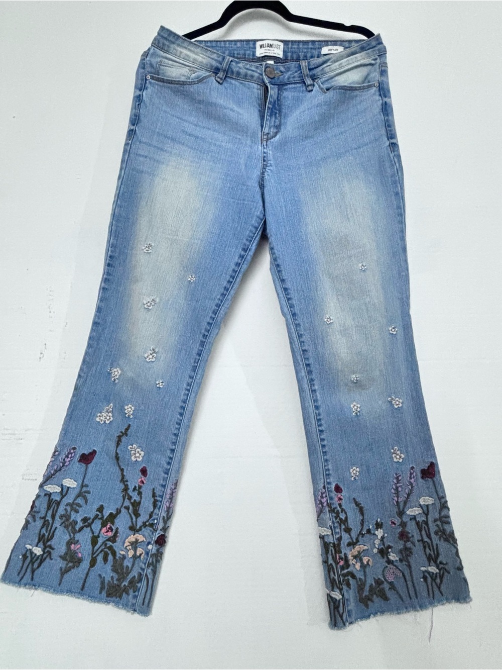 William Rast Embroidered Floral Blue Jeans Crop Flare Cottagecore Boho 30